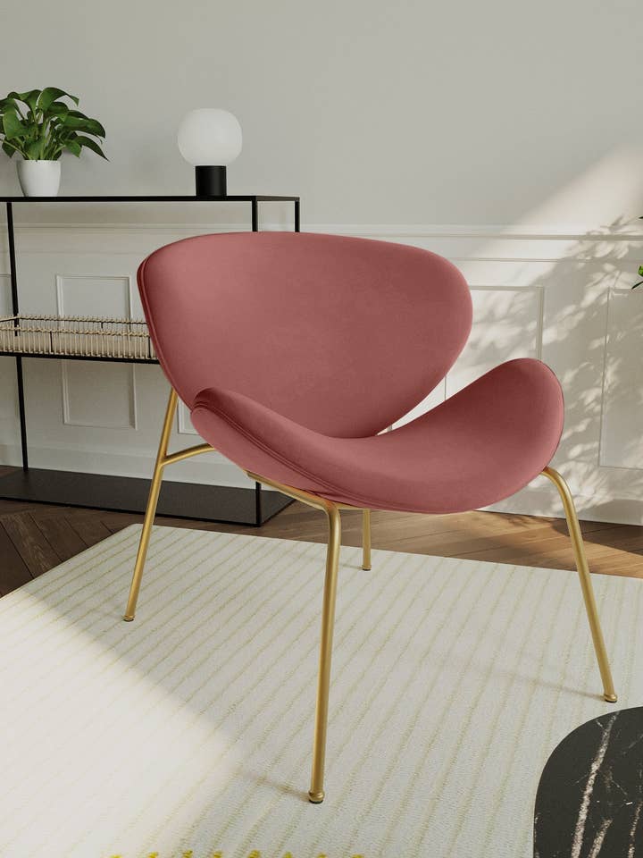 Malaga fauteuil in vintage roze fluweel en zwarte metalen poten voor wholesale door Potiron