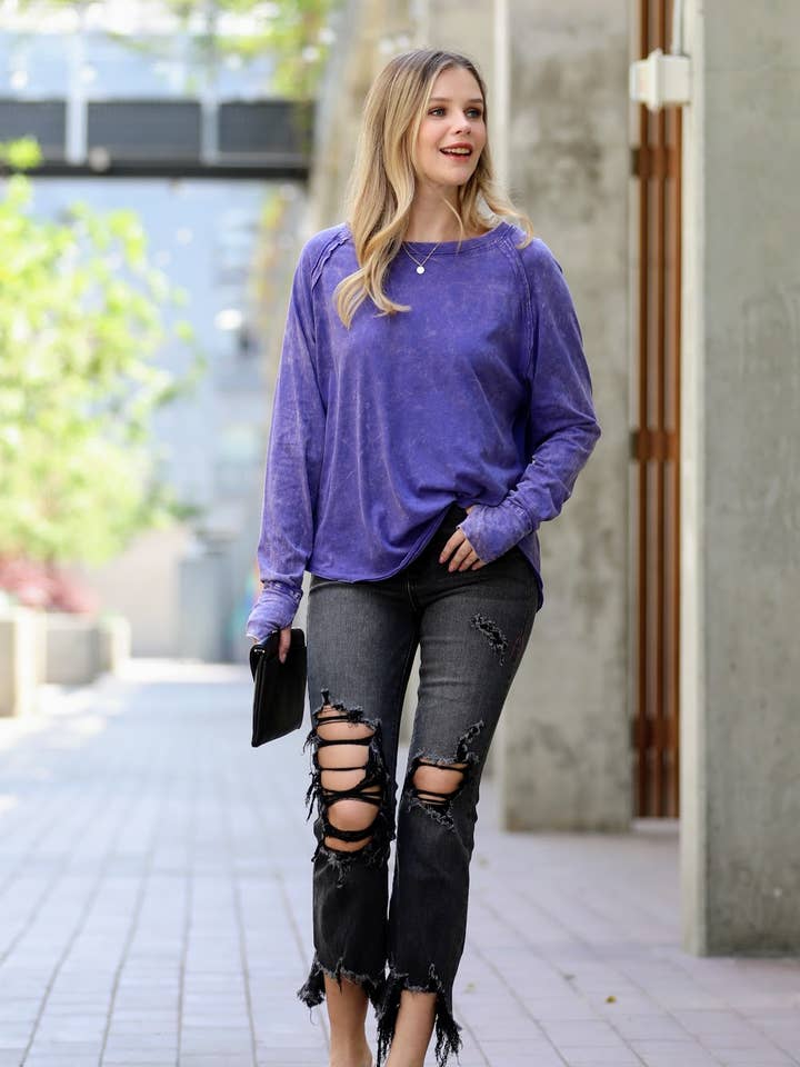 42POPS - Wholesale Tunic - Women's - ..._ WASHED LONG SLEEVE TOP WITH THUMB HOLE CUFFS18