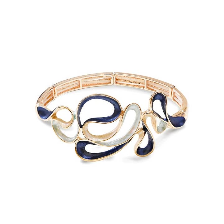 AMORINO SRL - Wholesale Cuff Bracelet - ELASTIC BRACELET WITH ENAMELED WAVES - SW25704B511