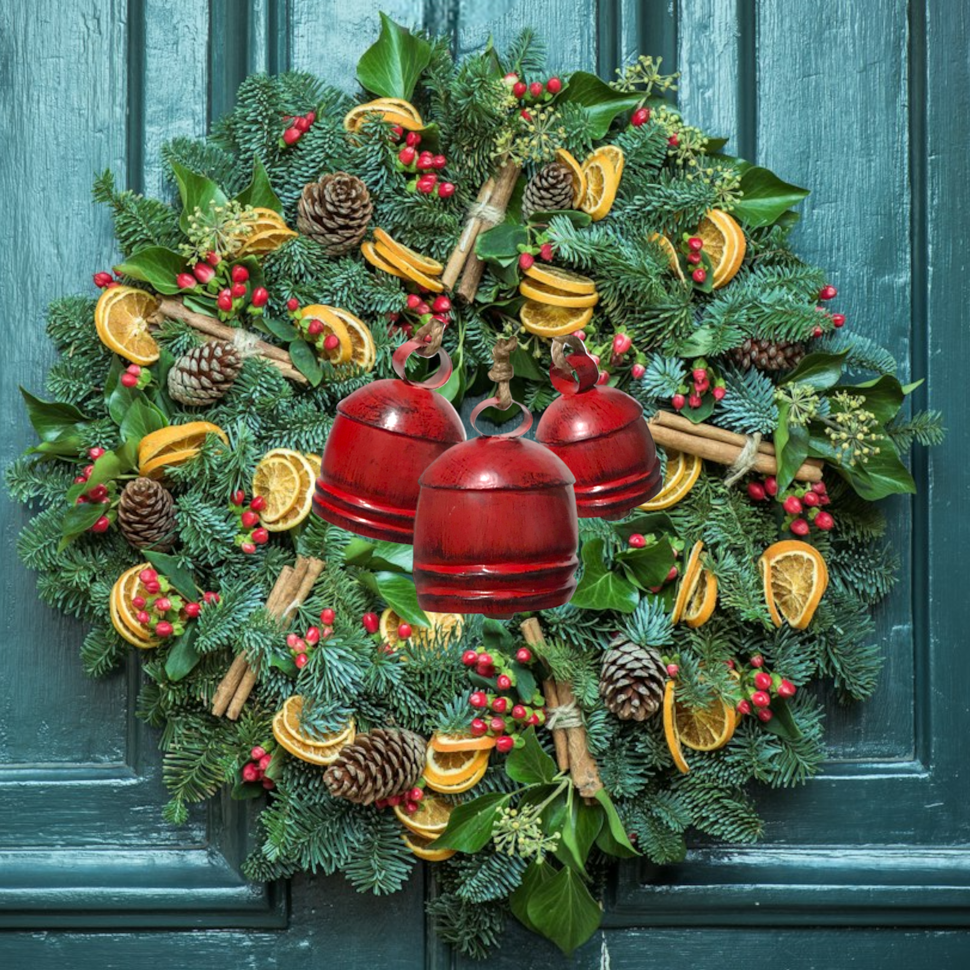 Wilco Home - Wholesale Bell - Set of 3 Christmas Red Hand-Patina Metal Hanging Bells3