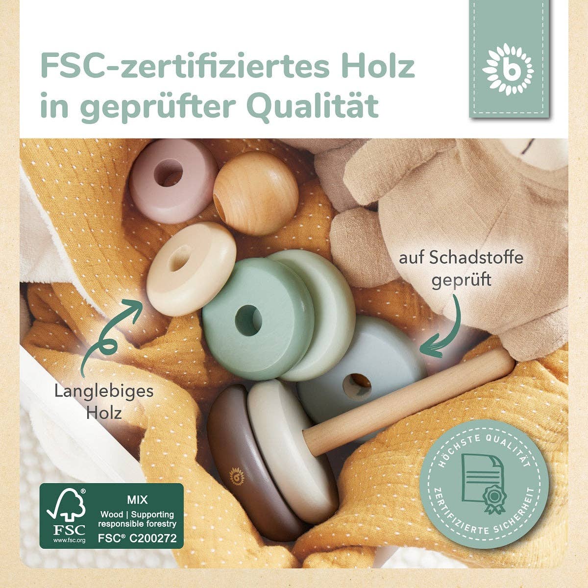 Bieco Spielwaren - Wholesale Wood Toy - Kids - Stacking Tower Rose FSC®6