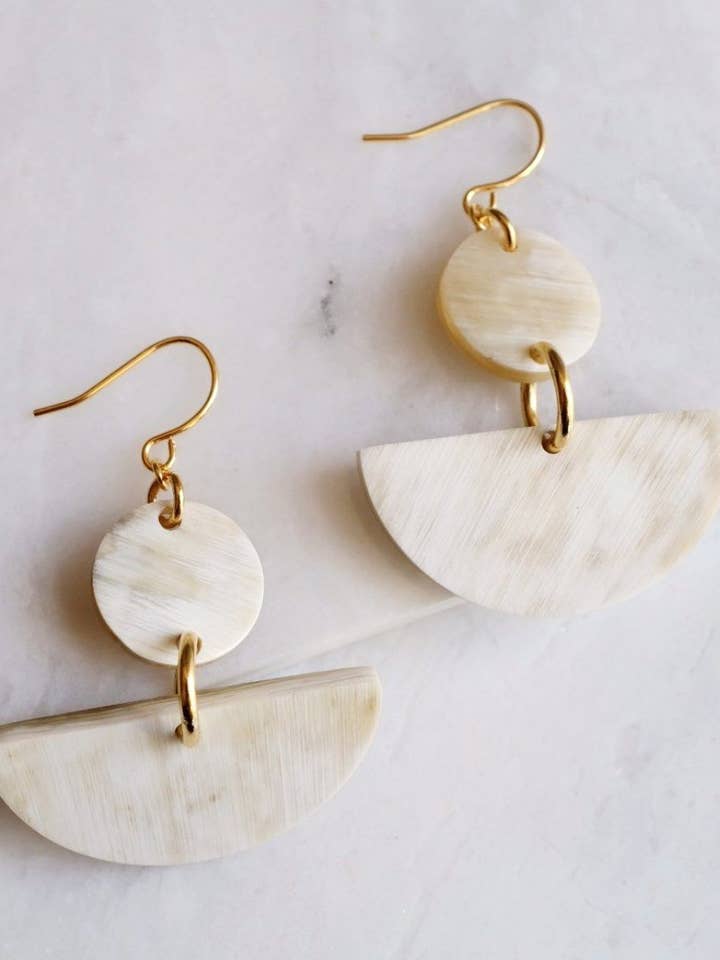 Yang Bay Buffalo Horn Geometric Statement Dangle Earrings for wholesale by Hathorway