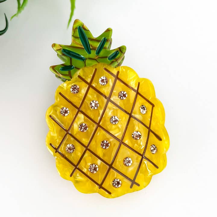 Acetate Pineapple Rhinestone Claw Cip, Fruit Hair Clip for wholesale by TheDivaSoap
