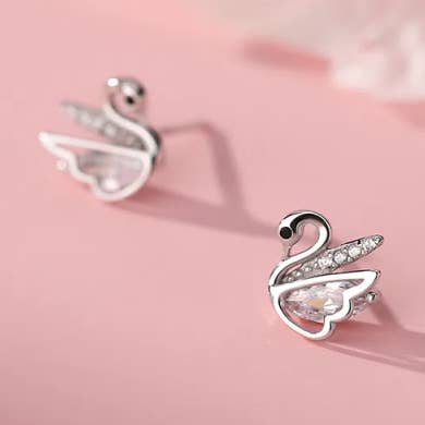 Dainty Tiny Swan Bird Stud Earrings in 925 Sterling Silver for wholesale by Perimade & Co. LLC