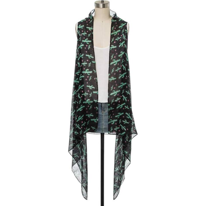 Cactus Printed Light Weight Long Vest for wholesale by LA Jewelry Plaza