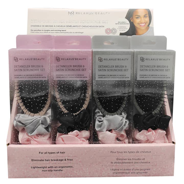 Detangling Brush & Scrunchie Set - Displayer of 12 for wholesale by Relaxus Products