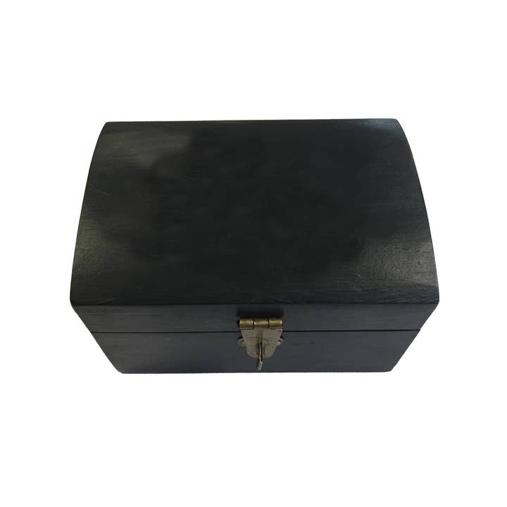 Madison Bay Co. - Historical Home Decor Reproductions - Wholesale Decorative Box - 4-3/4" Black Gloss Antiqued Wood Trunk Trinket Box