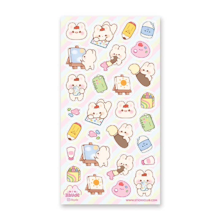 Bunny Art Adventures Sticker Sheet for wholesale by STICKII