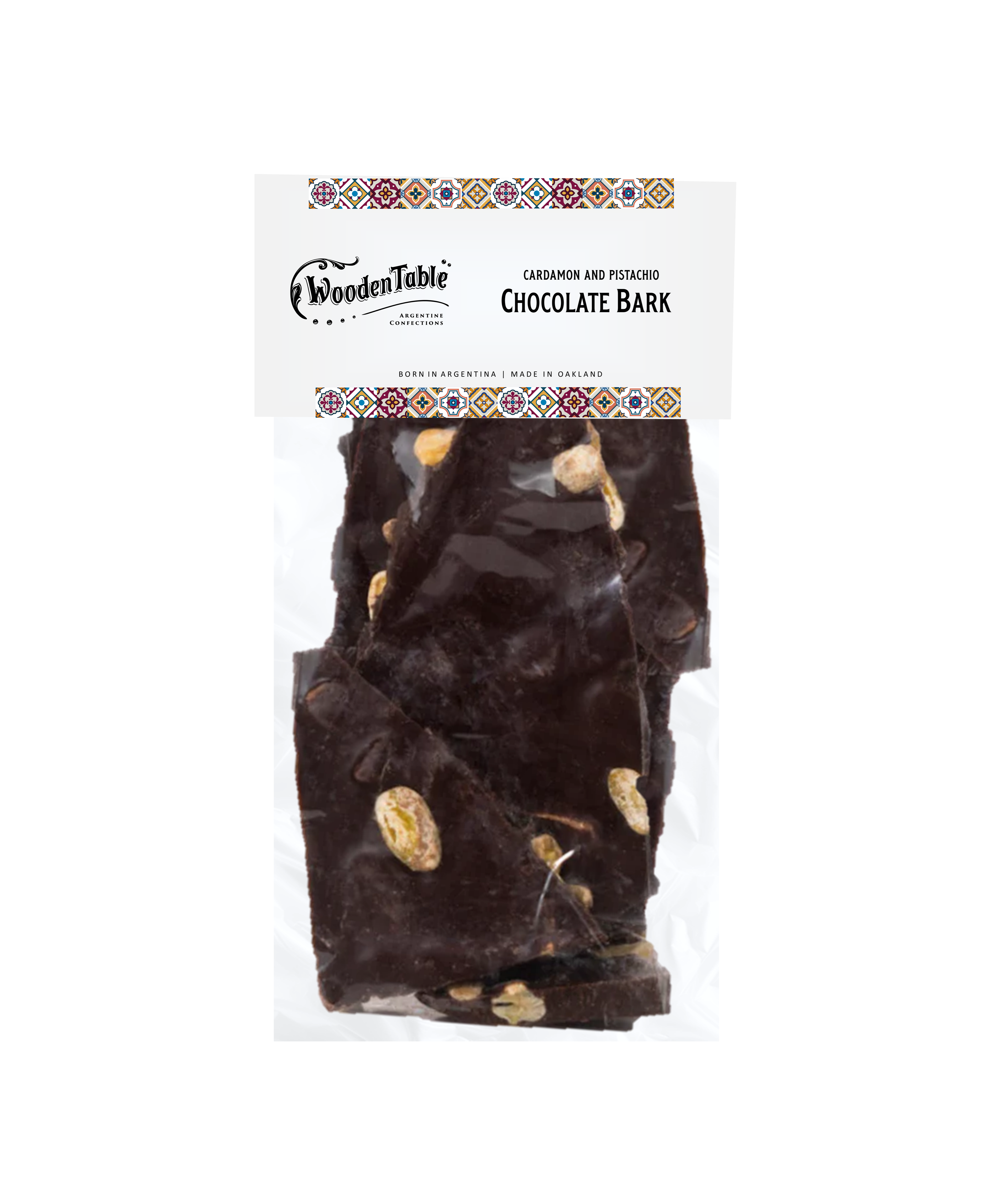 Wooden Table Baking Company – Engroshandel Chokoladebar – Cardamon Pistache Mørk Chokolade Bark3
