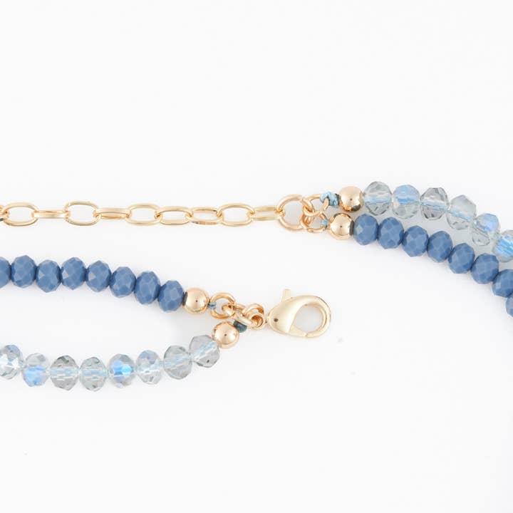 Elsie & Zoey - Wholesale Beaded/Pearl Necklace - Beaded Necklace Arden 17" Double Row Gold & Blue Strands2