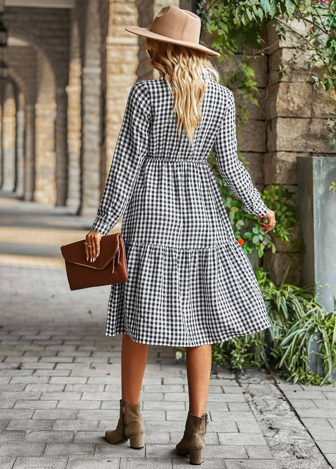 Miss Sparkling - Wholesale Dress - Women's - Gingham long sleeve dress1