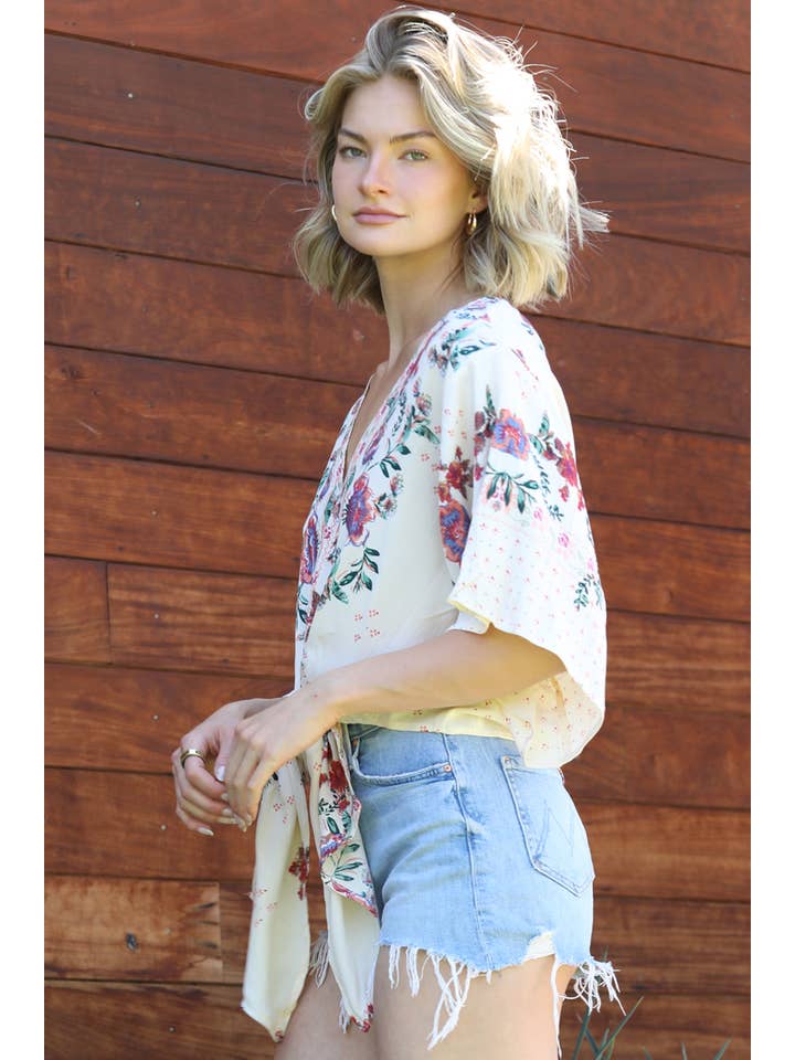 Nostalgia - Wholesale Blouse - Women's - N2Q81-A652 WIDE SLEEVE TIE WAIST V NECK BLOUSE