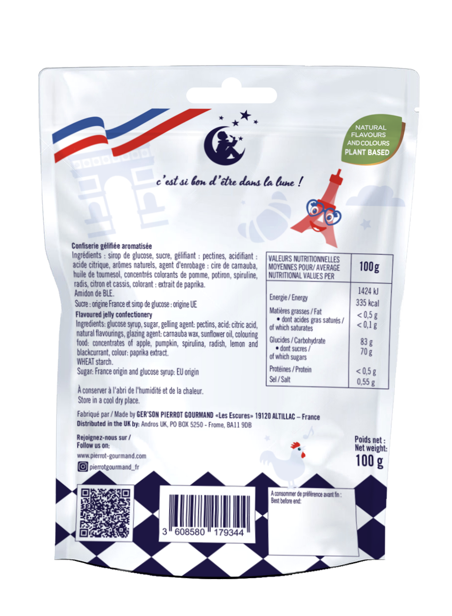 Pierrot Gourmand – Gomas por atacado – Saco resselável de 100 g de balas de gelatina Cocorico2