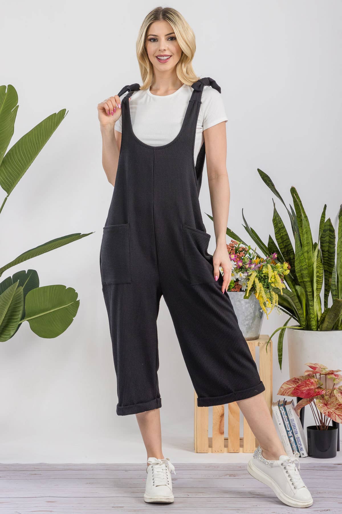 Celeste Clothing – Engroshandel Jumpsuit - Dame – CASUAL RIB CAPRI JUMPSUIT MED LOMMER -CP3387327