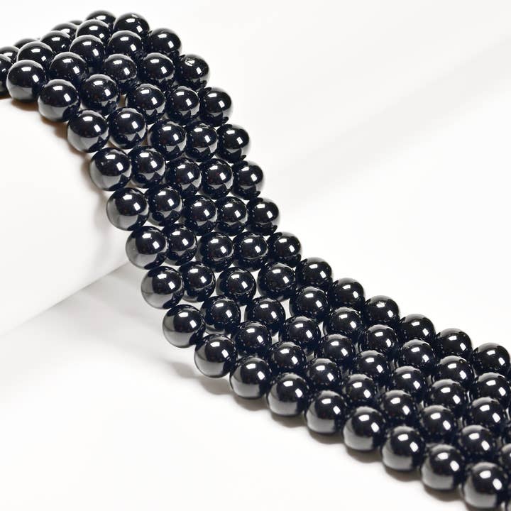 CRCBEADS - Wholesale Beads - 2.0mm Large Hole Black Tourmaline Smooth Round Beads 6mm 8mm 10mm 15.5" Strand