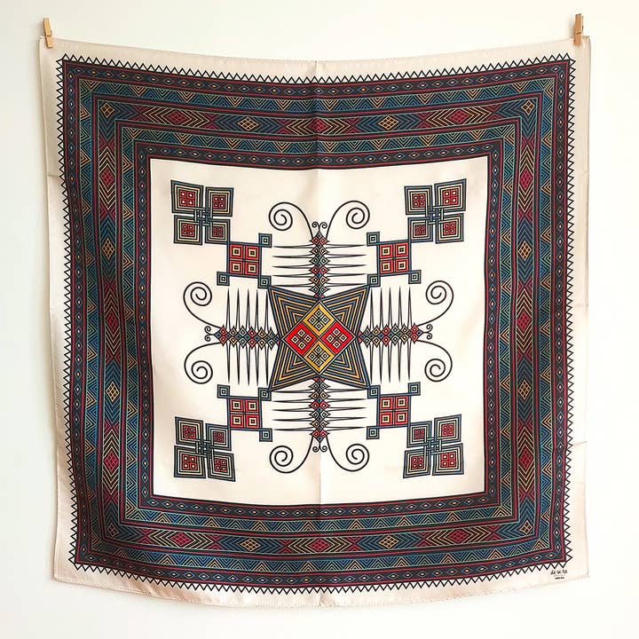 Deseta Design - Wholesale Scarf - Unisex - Ethiopian Style Embroidered Motif (Tilf) Printed Silk Scarf1