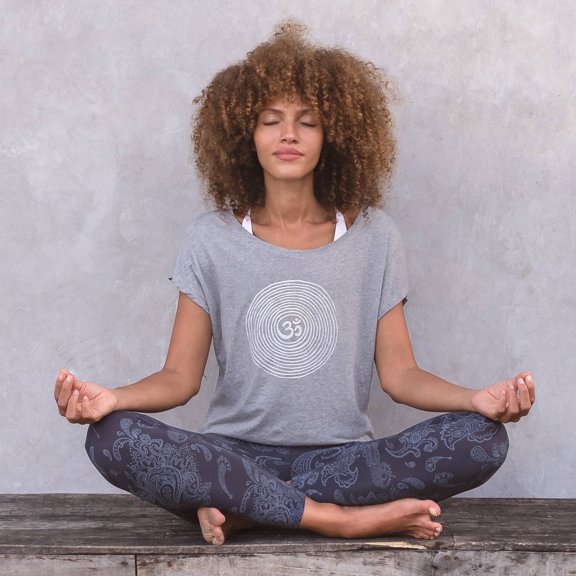 Jaya - Wholesale Screen Printed T-Shirt - Women's - Om yoga shirt, Om spiral front print, melange look, dance, yoga10