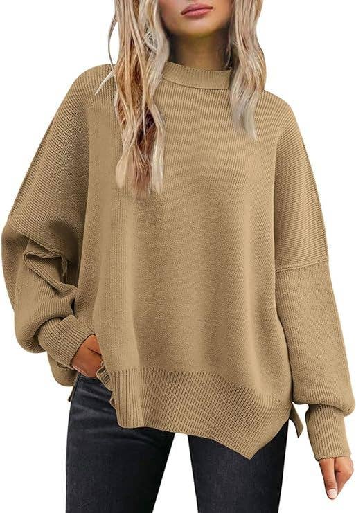 HIDDENBRAND - Wholesale Knit Sweater - Women's - Crewneck Batwing Long-Sleeved Slit Sweater8