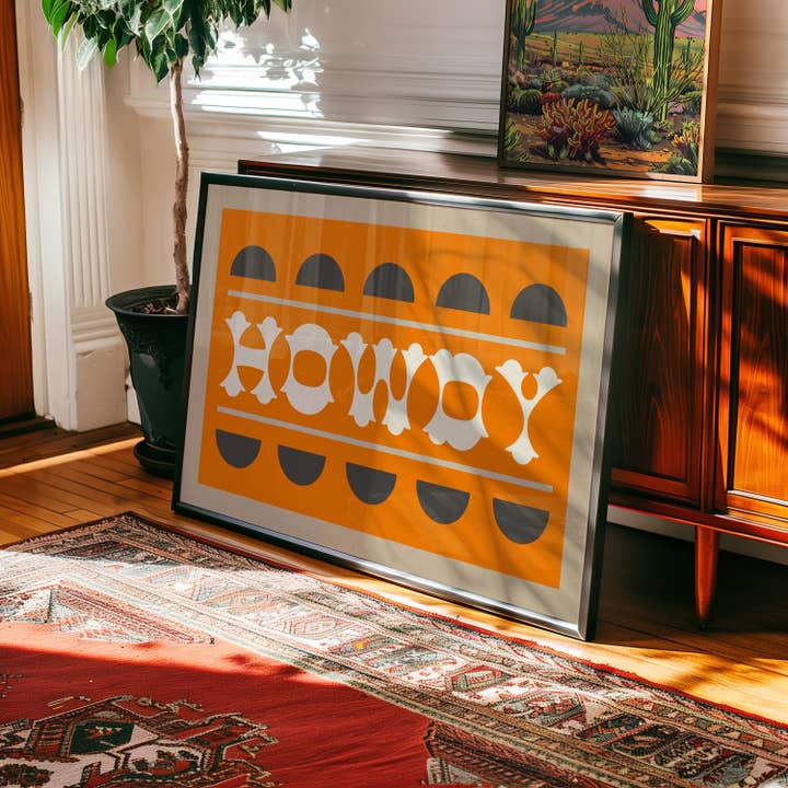 Tejas Country Club - Wholesale Art Print - Orange and Smoky Gray Howdy Home Decor Art Print (FLAT)2