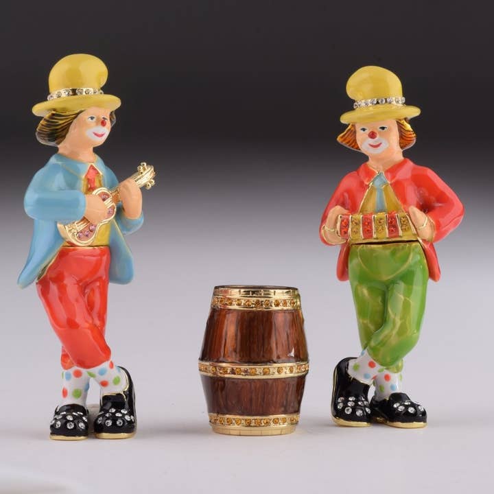 Two Circus Clowns Playing Music Trinket Box for wholesale by Keren Kopal
