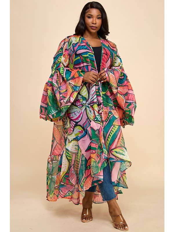 Namatt Design - Wholesale Kimono - Women's - Plus Ruffle Long Sleeve Kimono Cardigan