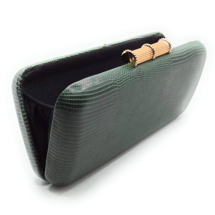 Pochette de soirée verte en bambou pour la vente par BRANDELIA