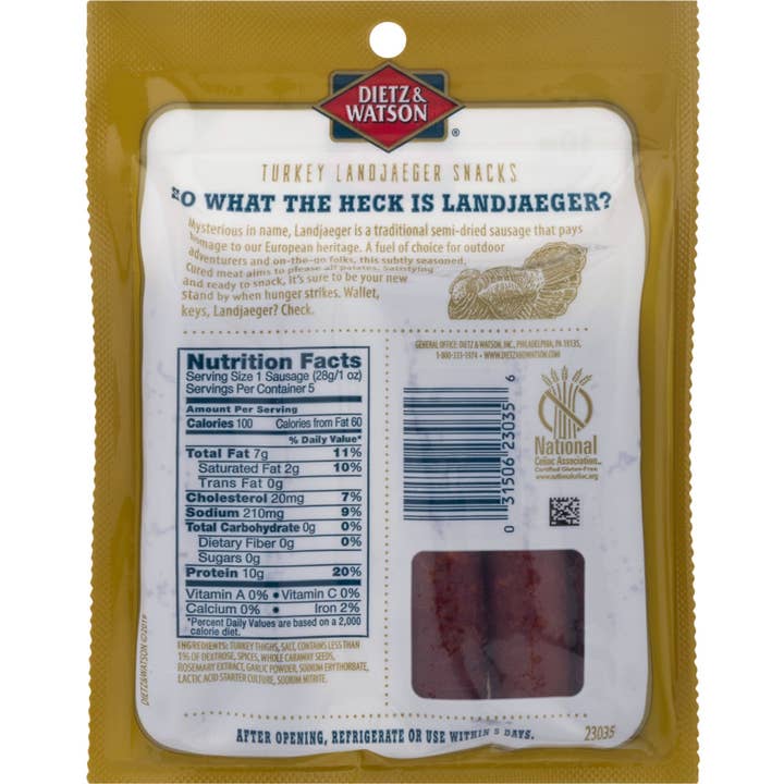 Dietz & Watson - Vendita all'ingrosso Salsicce - Dietz & Watson Tacchino affumicato Landjaeger, 5 oz1
