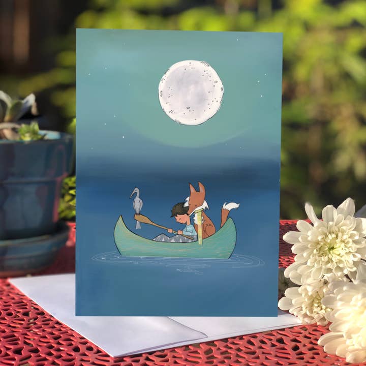 Blank Card - Night Canoe (Design 13) for wholesale by Megan Marie Myers Art