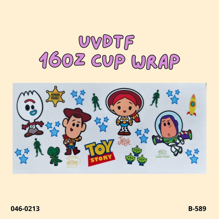 Weavey Studio - Wholesale Sticker - UVDTF cup wrap Toy Story Cartoon Spork Woody Buzz 16oz glasa