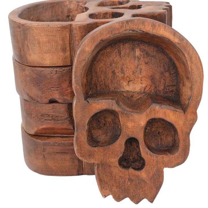 My Amigos Imports - Wholesale Candle Holder - Skull Dough Bowl-6 x 9 x 2 inch-Wood-Candle Ready-Skull-NEW