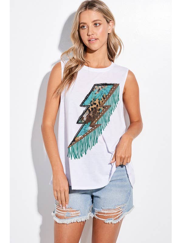 Vintage lightning with tassel muscle tank top for wholesale by Lemon Tree