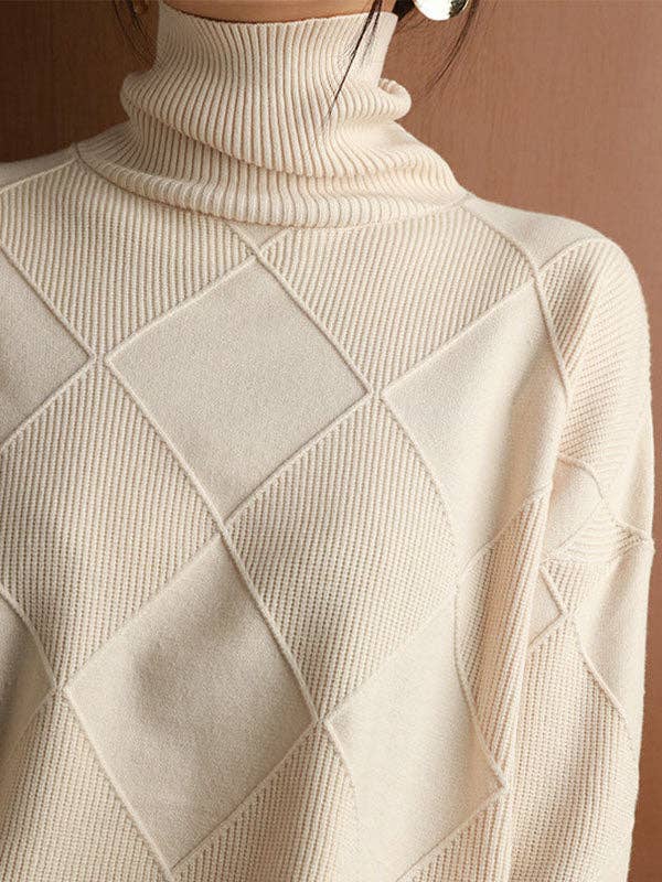 ShieldChic - Wholesale Knit Sweater - Women's - Loose Jacquard Solid Color High-Neck Sweater Tops12