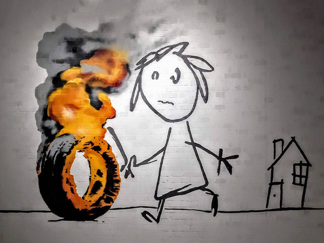 BLUE SHAKER - Wholesale Art Print - Banksy - Burning Tyre0
