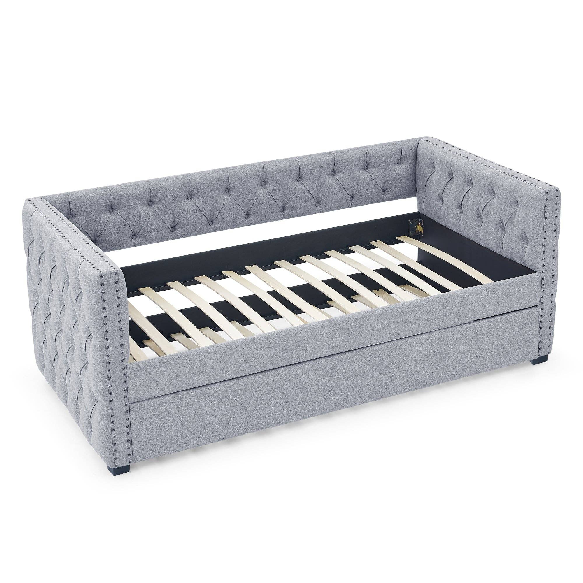 39F Inc. - Wholesale Sofa - Grey Upholstered Twin Daybed with Tufted Trundle Bed3