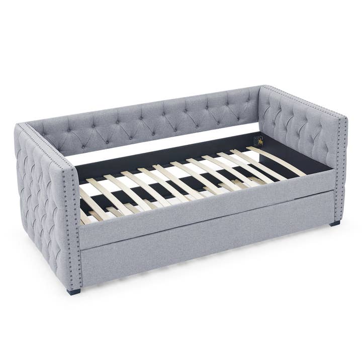 39F Inc. - Wholesale Sofa - Grey Upholstered Twin Daybed with Tufted Trundle Bed3