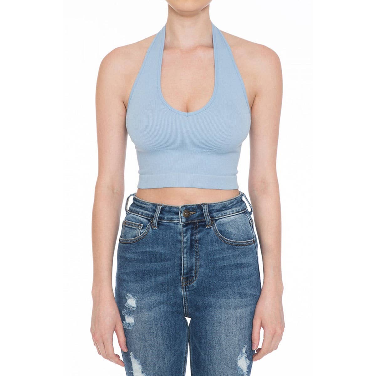 Timeless - Wholesale Tank Top - Women's - HALTER V NECK BRAMI RIBBED SEAMLESS CROP TOP10