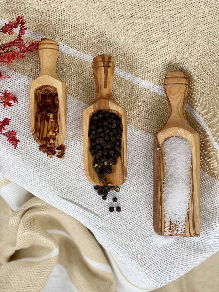 Olive Wood Set of 3 Spice Scoops for wholesale by Scents and Feel