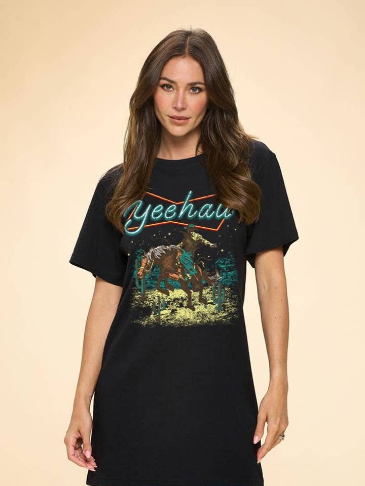 Yee Haw Cowboy Vintage Western Graphic Midi Dress Tee for wholesale by Foryeri