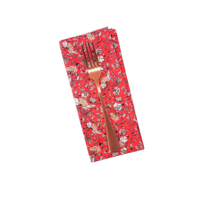 90 West Linen Co. - Wholesale Dinner & Cloth Napkin - Vibrant Red Floral Cloth Napkins, Set of 45
