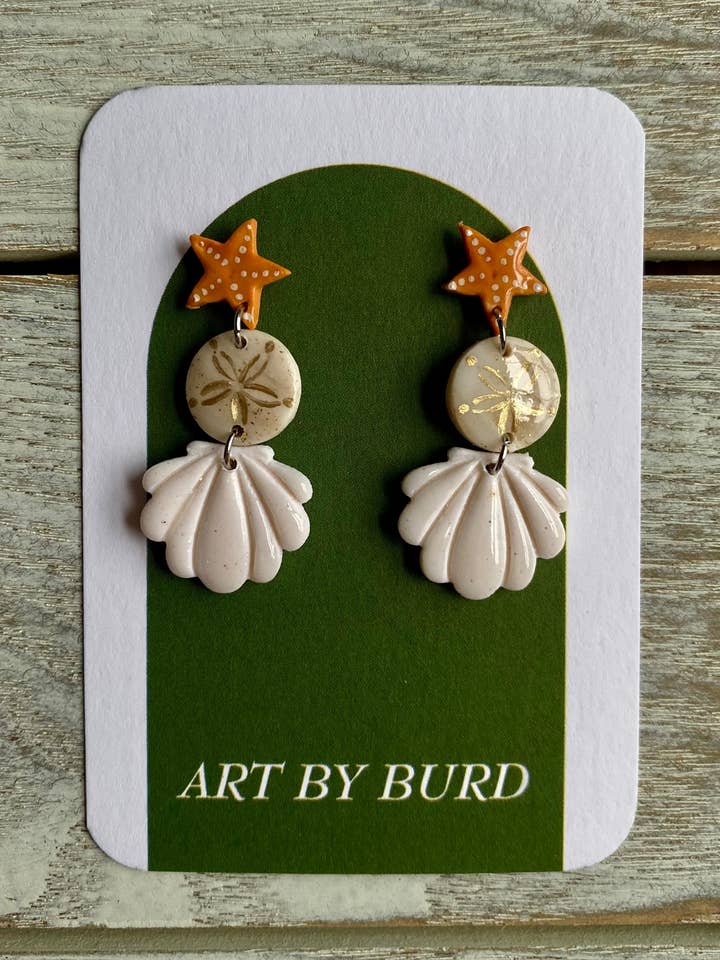 Seashore Trio Shell Drop Earrings for wholesale by Art by Burd