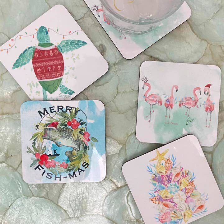 Ensemble de 4 sous-verres des Fêtes pour la vente par Caloosa WaterWear