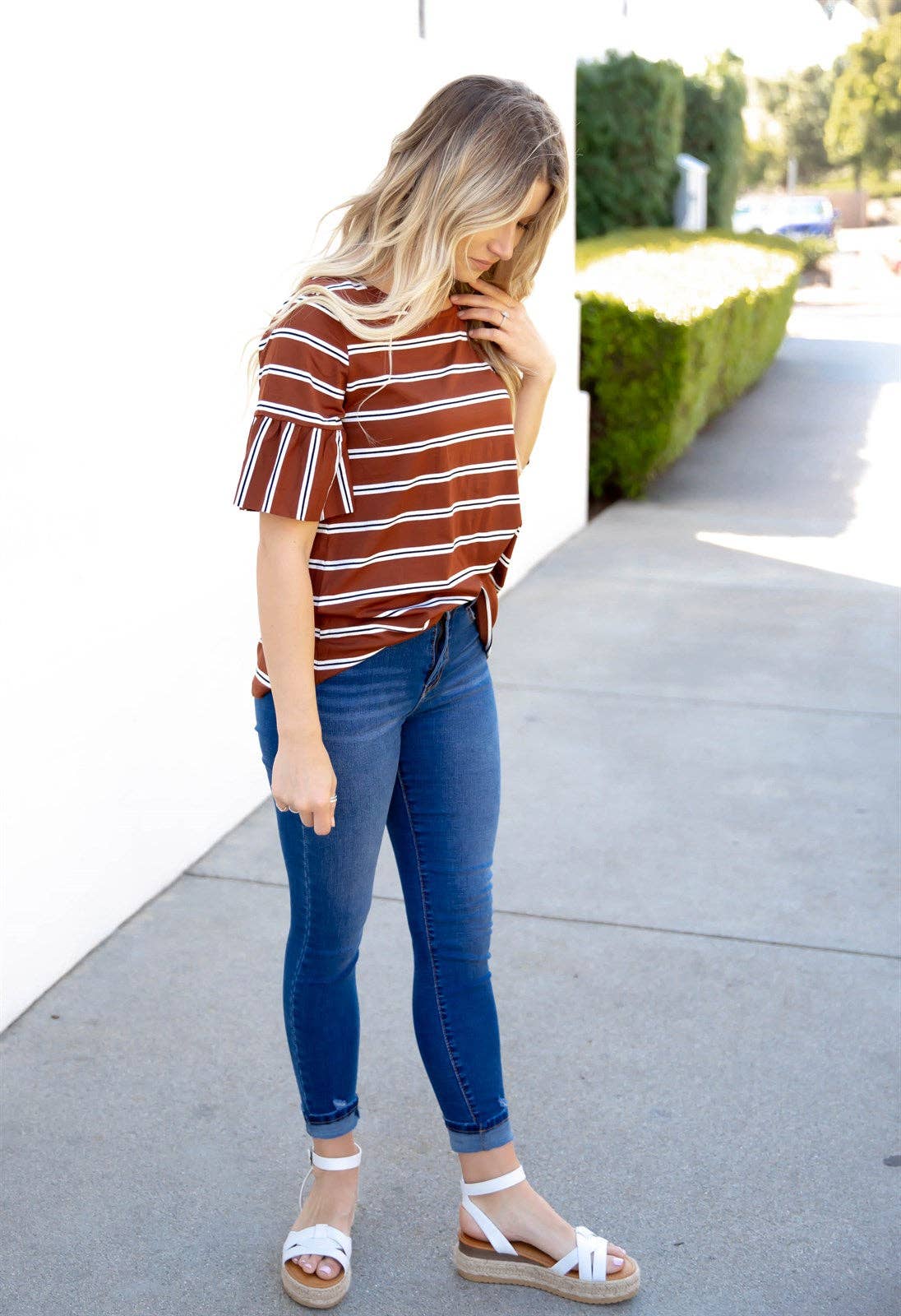 Tickled Teal - Vente Chemisier – femme - Haut Aleigha à manches évasées en forme de rayures11