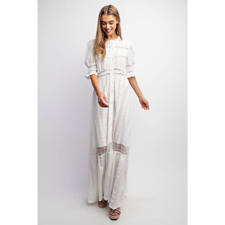 Sweet Generis - Wholesale Dress - Women's - CHIC WOVEN MAXI BUTTON DOWN SHIRT DRESS WITH TRIM LACE DETAI10