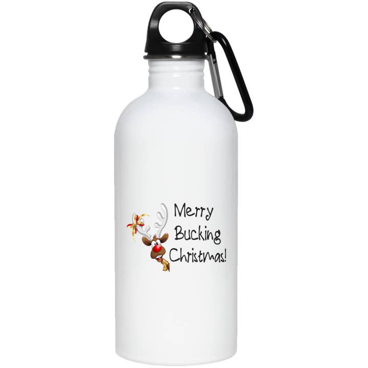 Merry Bucking Christmas Water Bottle for wholesale by Mad Hatter Mug