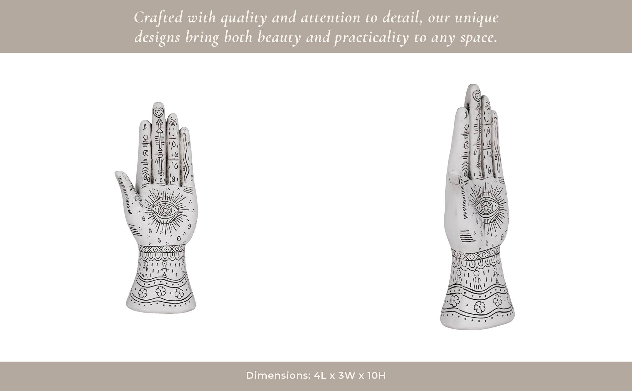 Sagebrook Home - Wholesale Decorative Tabletop Object - Sculpture - White Resin Symbolic Eye Tattoo Hand, 10 in.10