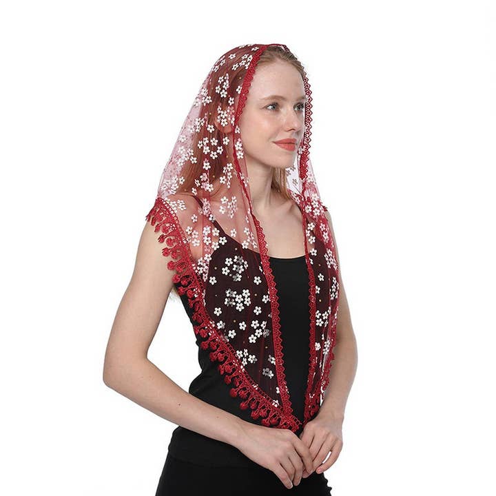 SOLID COLOR TASSEL FLOWER TRIANGLE LACE VEIL_CWMM1987 for wholesale by Lovenne