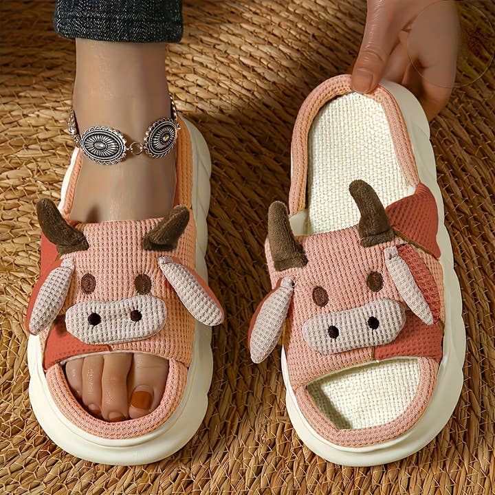 Print The Dream - Wholesale Slippers – Women's - Cozy Cartoon Cow Slippers NonSlip Plush Indoor Slides3