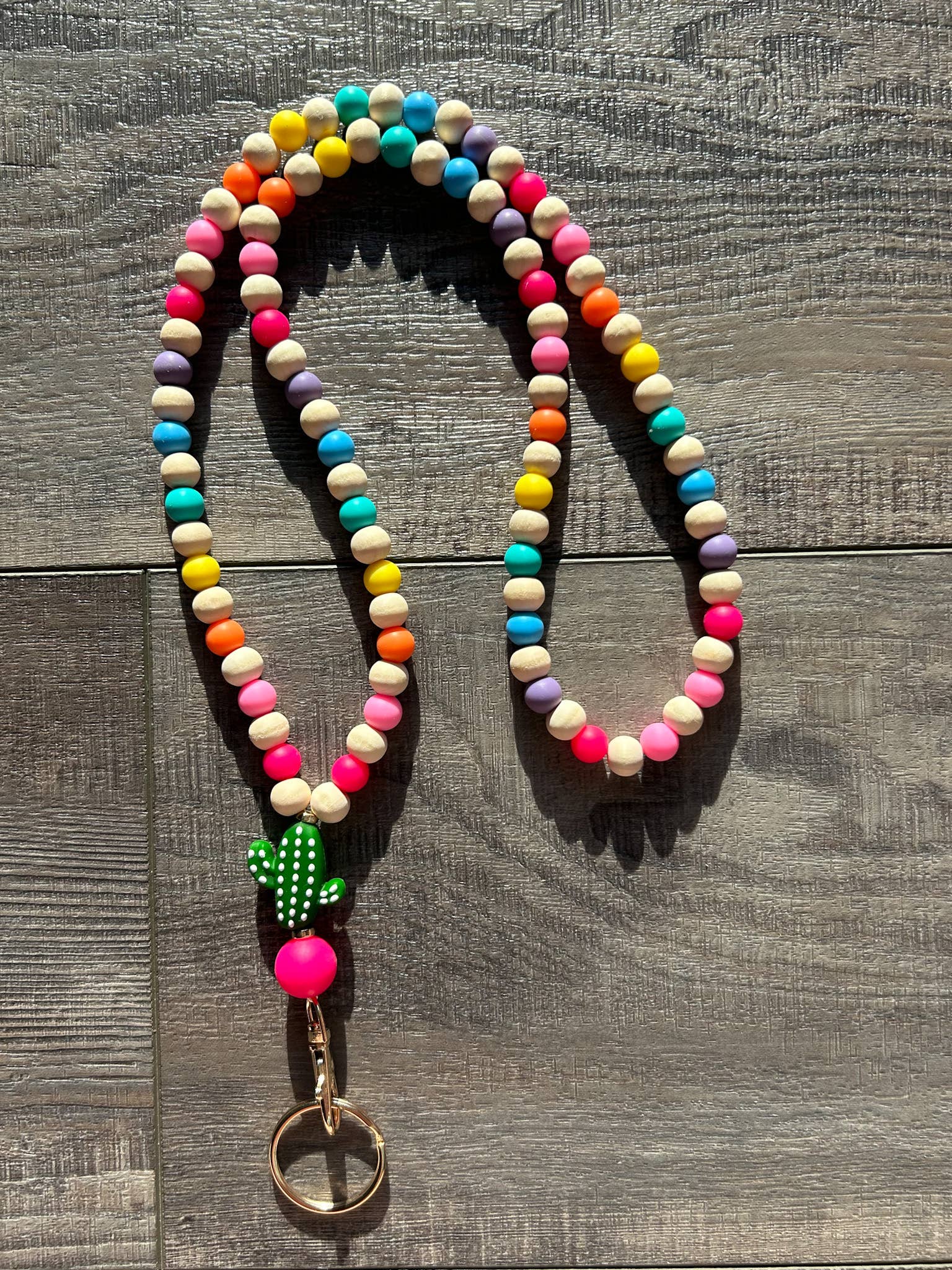 JILLIAN INK LLC - Wholesale Lanyard - Unisex - Colorful Beaded Teacher Lanyard with Cactus 2