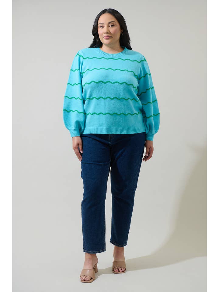 Sugarlips - Wholesale Knit Sweater - Women's - Maeverly Wavy Stripe Balloon Sleeve Sweater Curve6