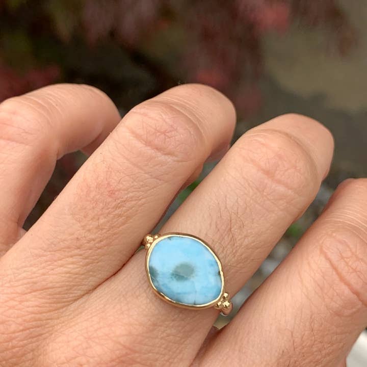 Emily Amey Jewelry - Wholesale Cocktail/Statement Ring - Larimar ring in 14k yellow gold and sterling silver